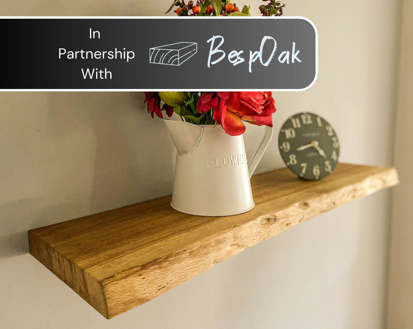 Solid Oak Floating Shelves - Live Edge