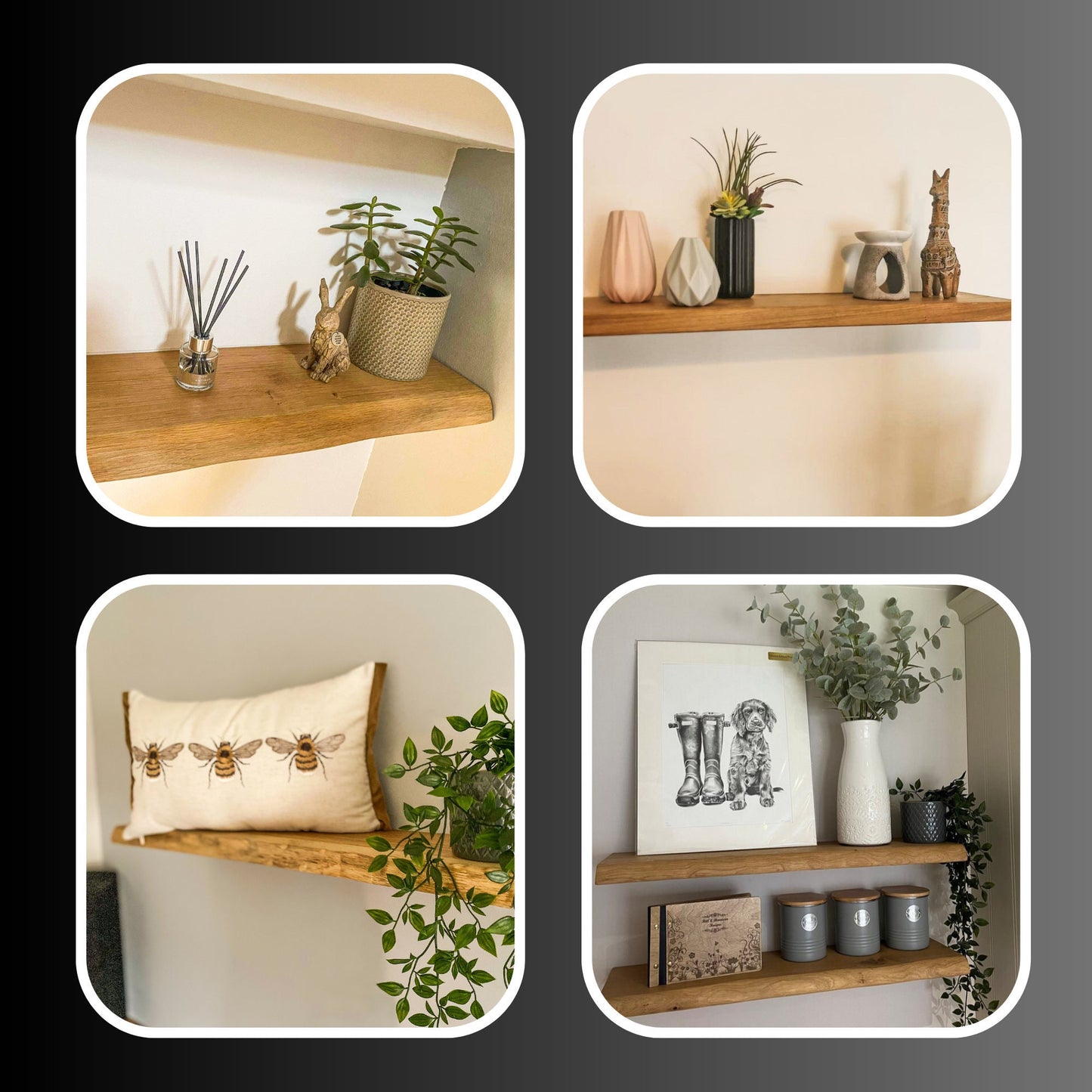 Solid Oak Floating Shelves - Live Edge