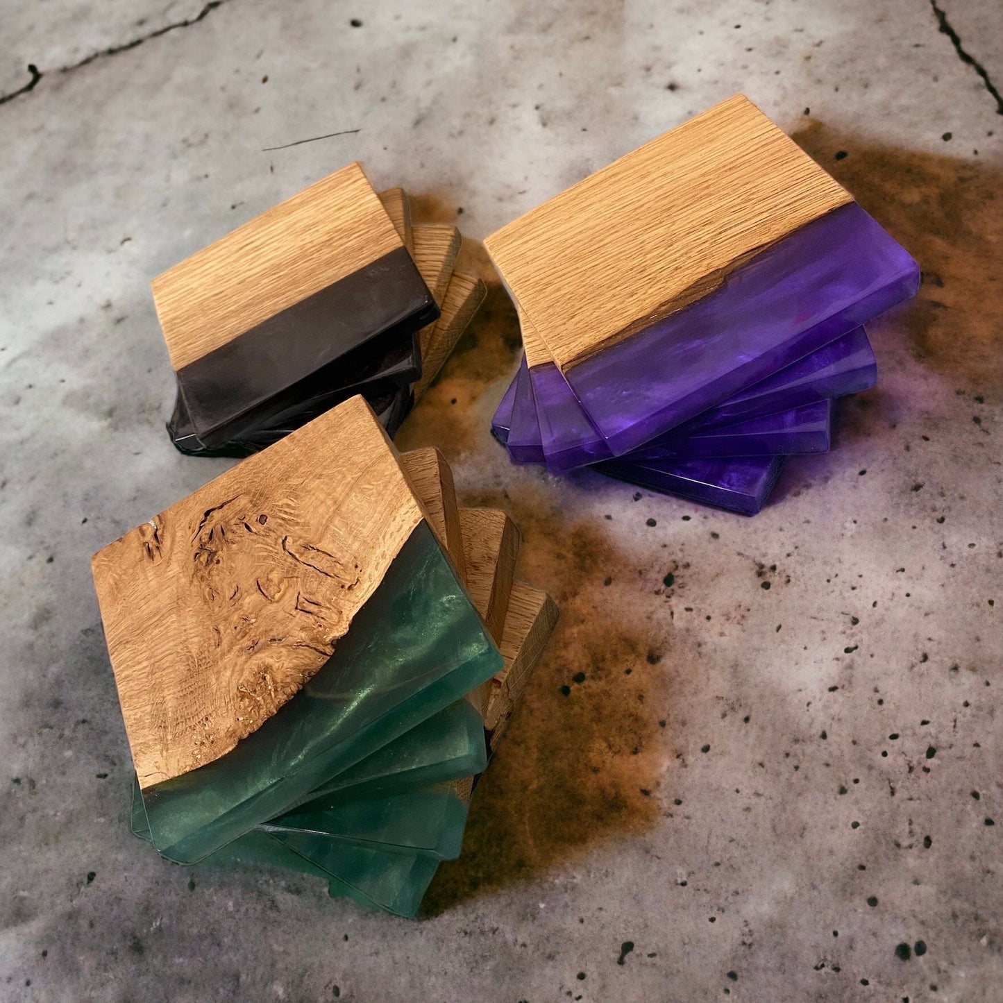 Set of Epoxy Resin & Oak Coasters - Various Colours