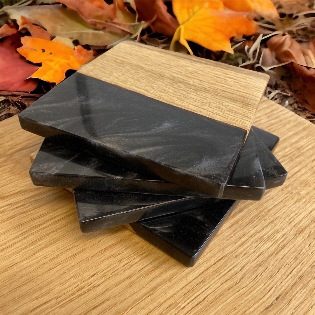 Set of Epoxy Resin & Oak Coasters - Various Colours