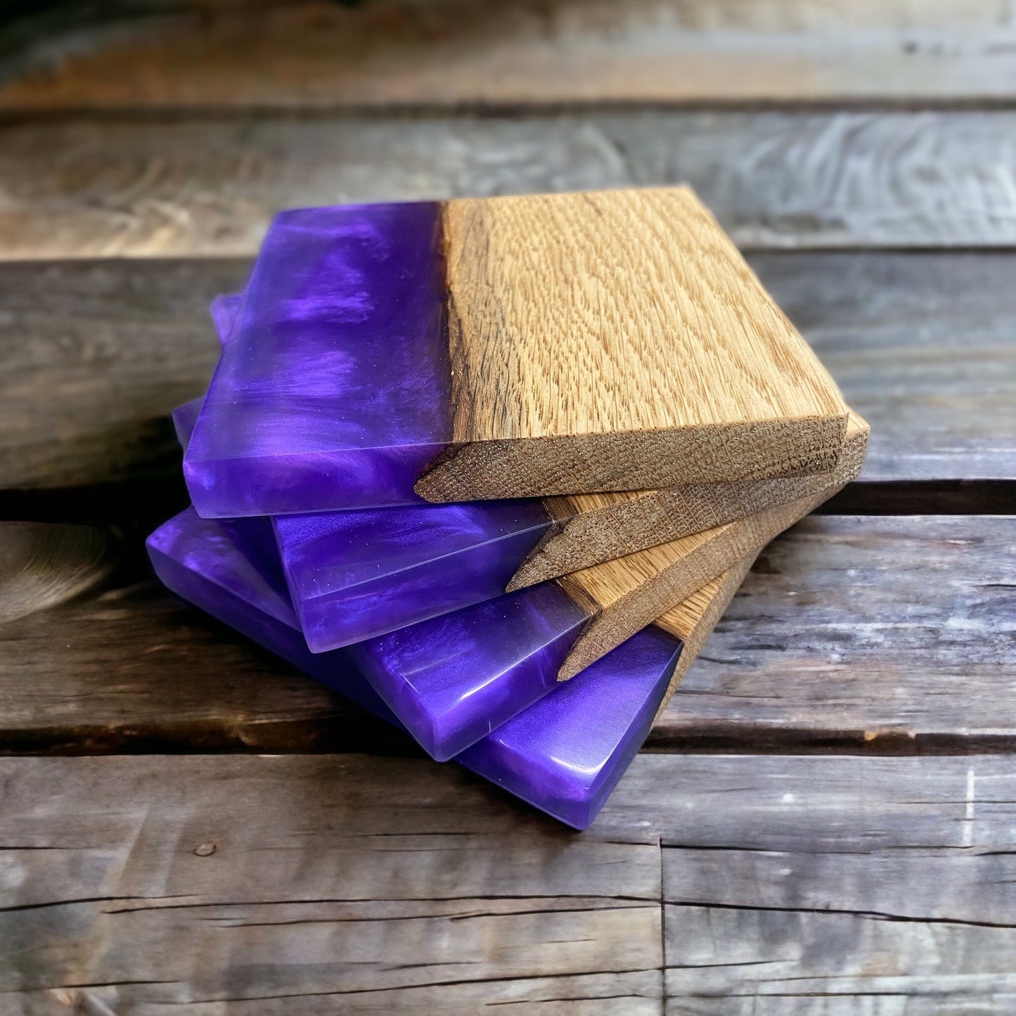 Set of Epoxy Resin & Oak Coasters - Various Colours