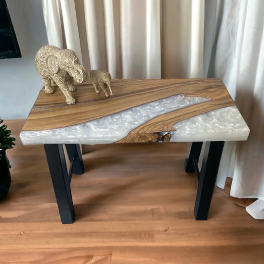 Walnut & Epoxy Resin Side Table - Natural White