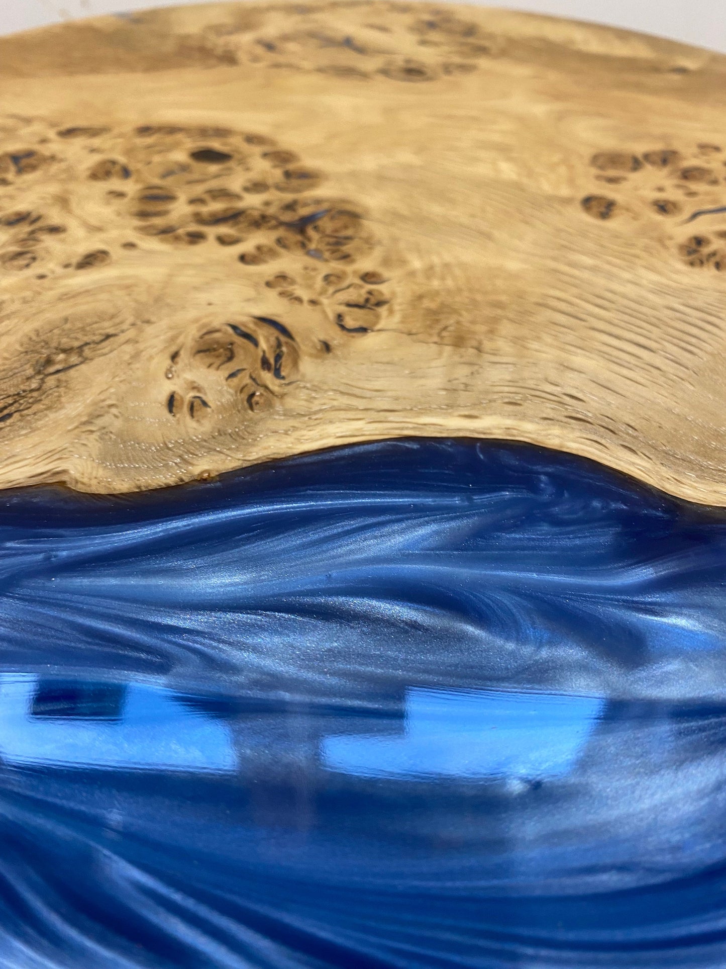 Oak & Epoxy Resin End Table - Denim Blue