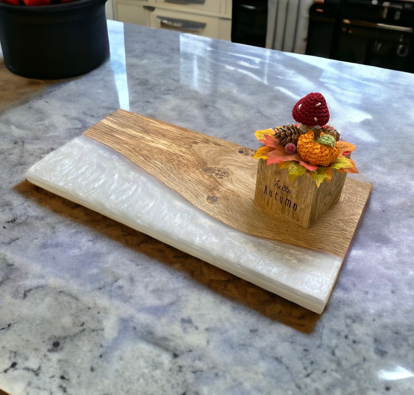 Oak & Epoxy Resin Table Centrepiece - Natural White.