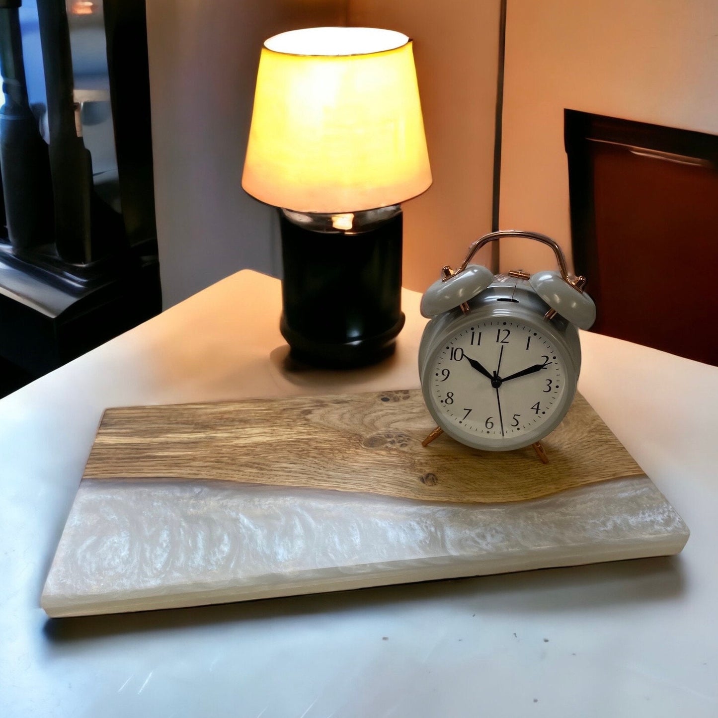 Oak & Epoxy Resin Table Centrepiece - Natural White.