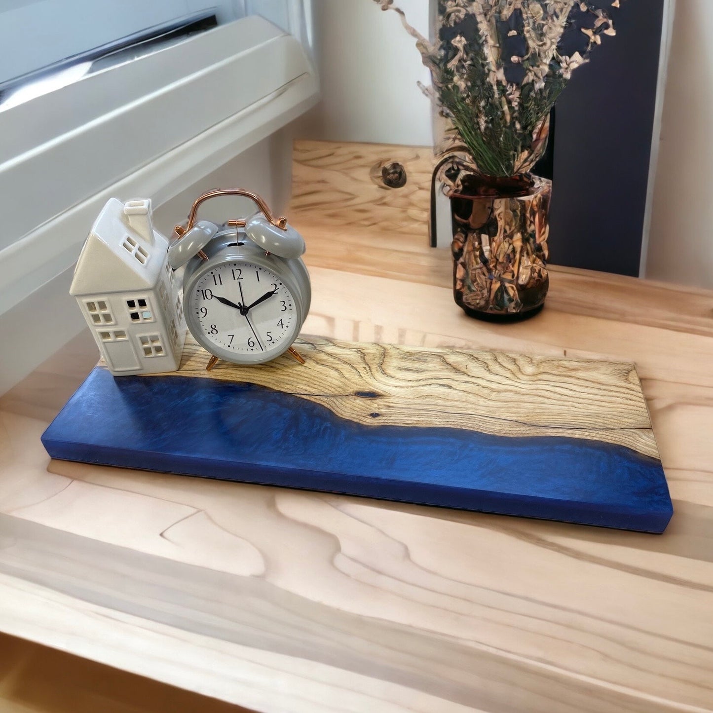 Ash & Epoxy Resin Table Centrepiece - Ocean Blue.