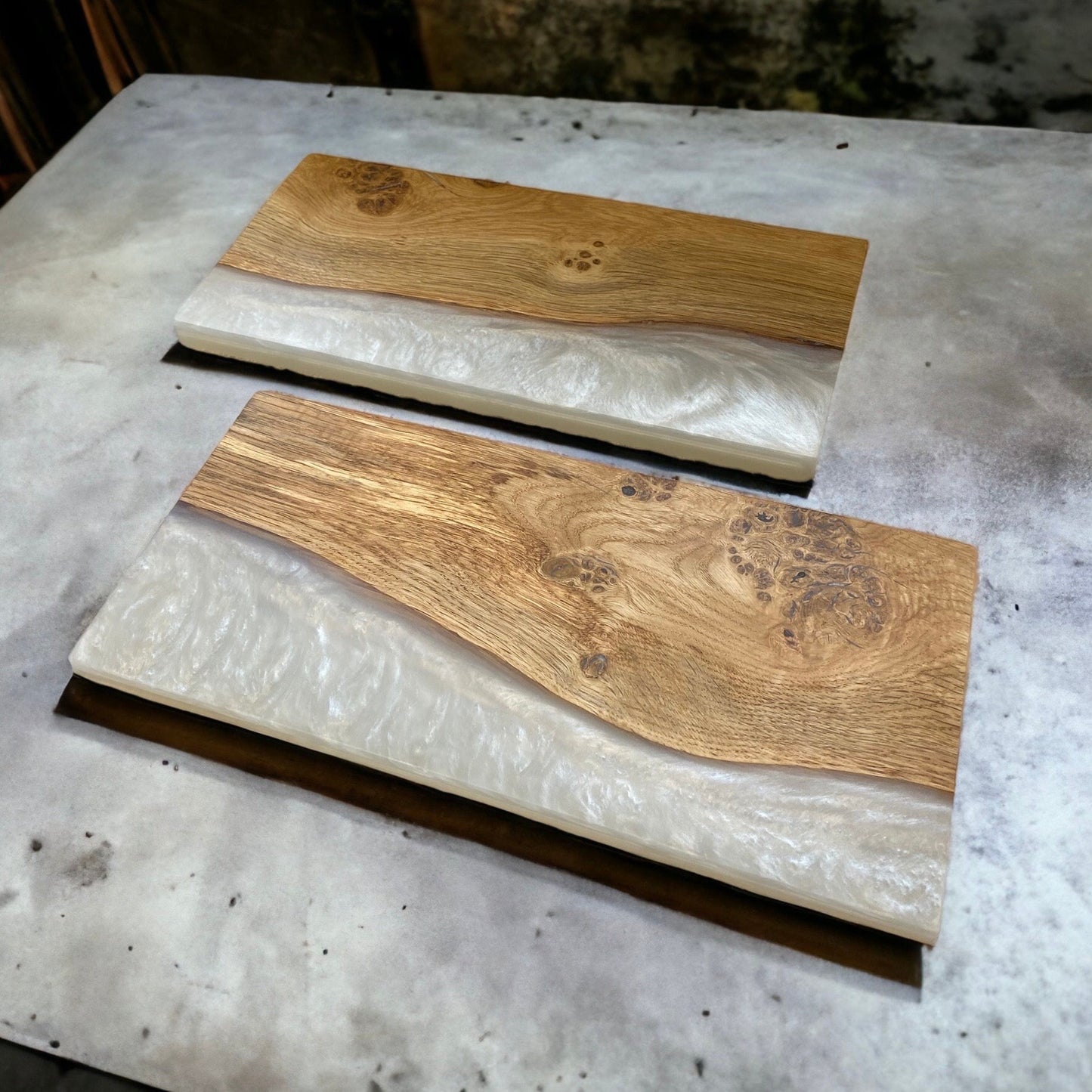 Oak & Epoxy Resin Table Centrepiece - Natural White.