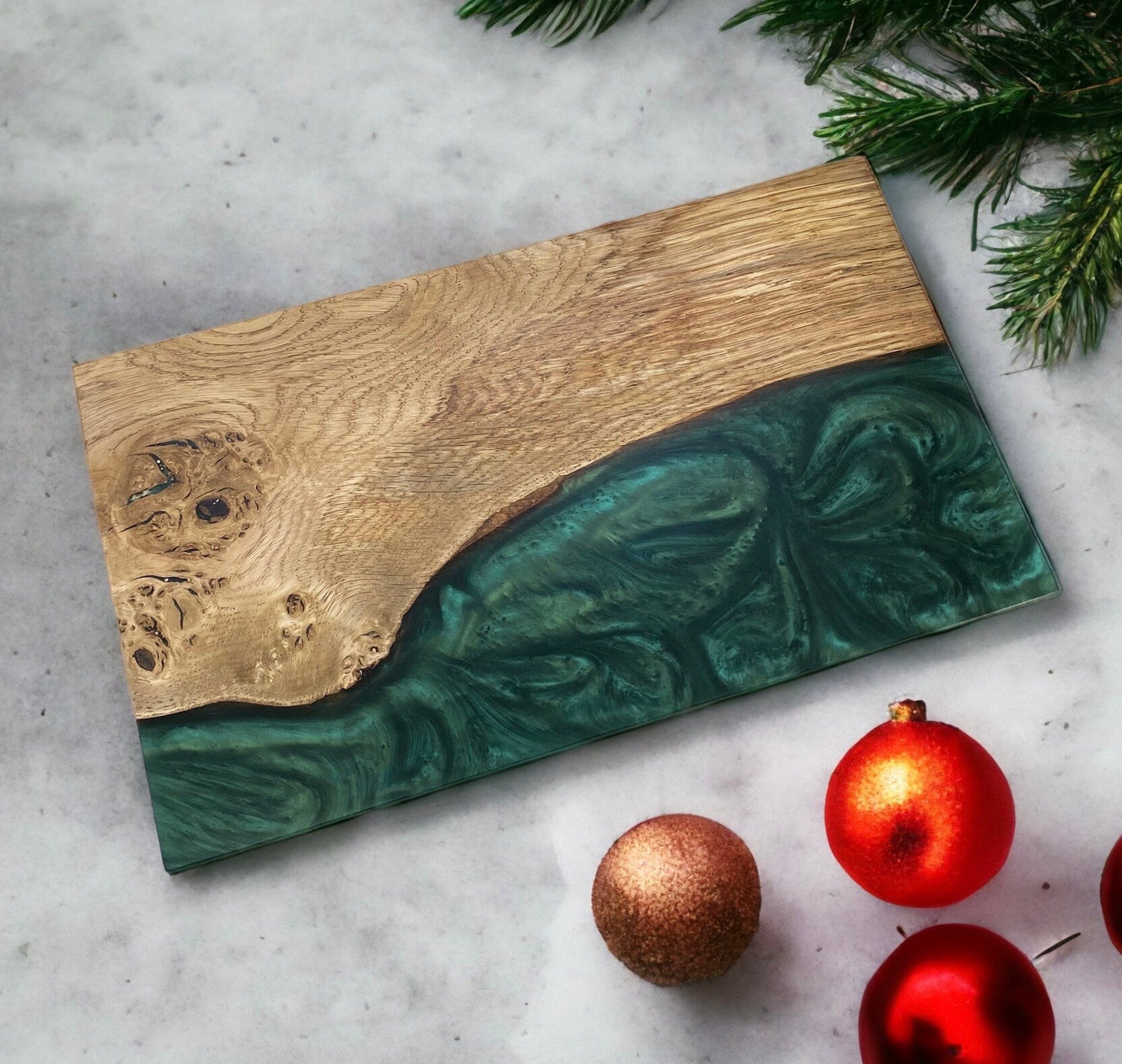 Oak & Epoxy Resin Table Centrepiece - Forest Green.