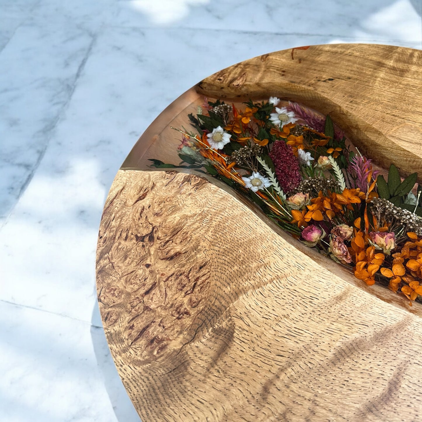 Made To Order Live Edge Oak & Epoxy Resin Wedding Bouquet Table