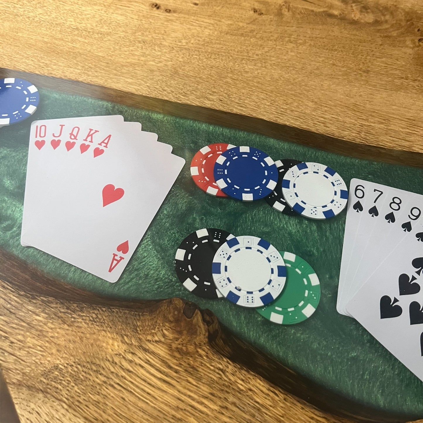 Oak & Epoxy Resin Square End Table - Poker