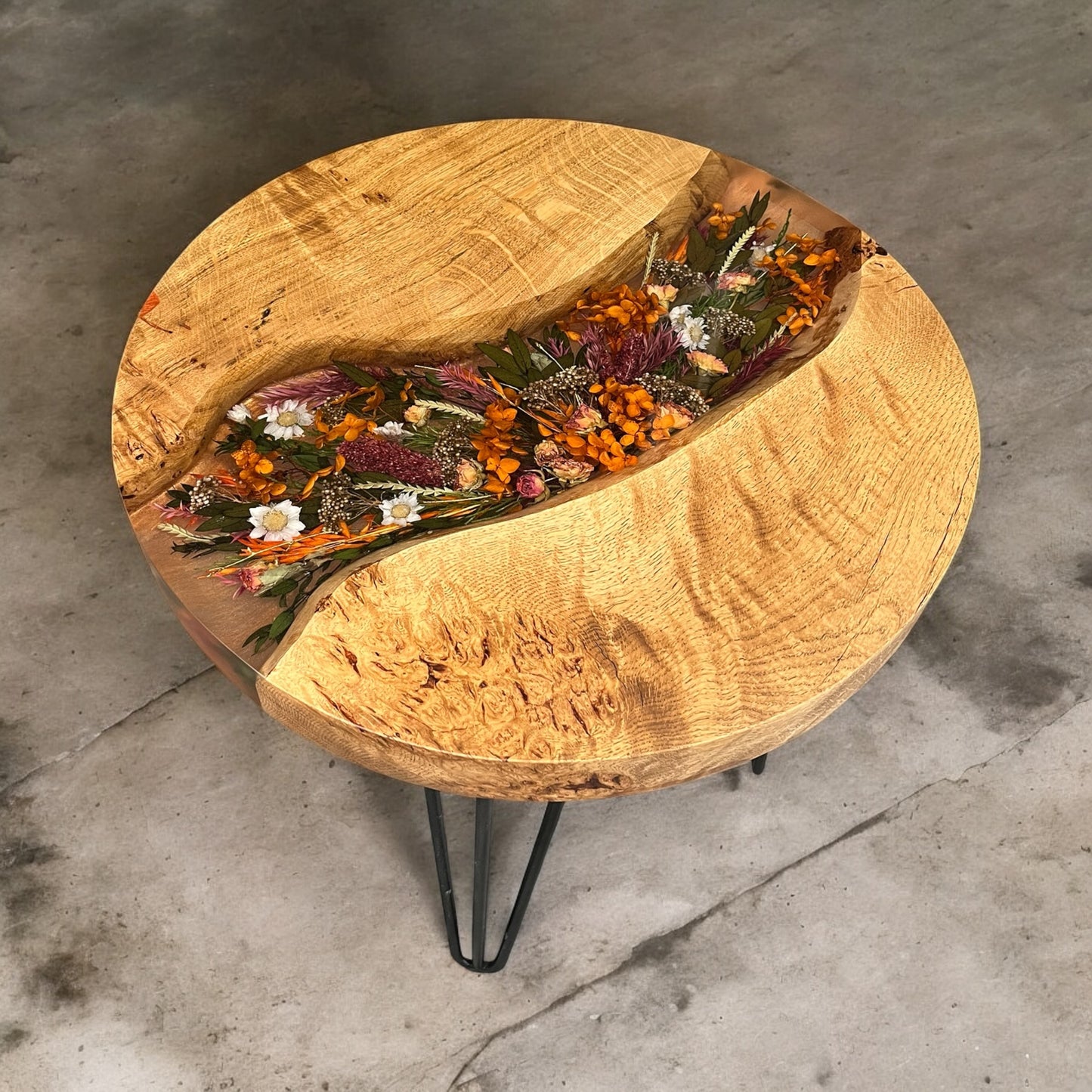 Made To Order Live Edge Oak & Epoxy Resin Wedding Bouquet Table
