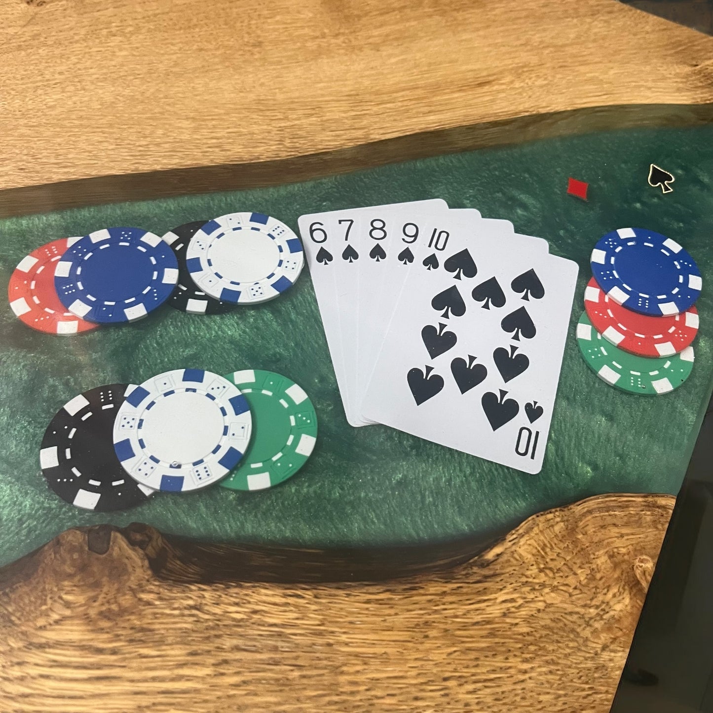Oak & Epoxy Resin Square End Table - Poker