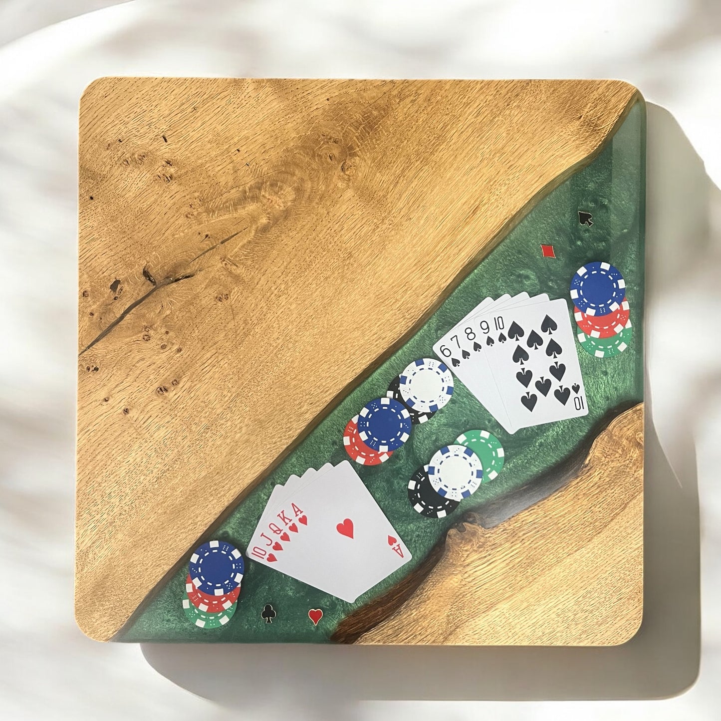 Oak & Epoxy Resin Square End Table - Poker