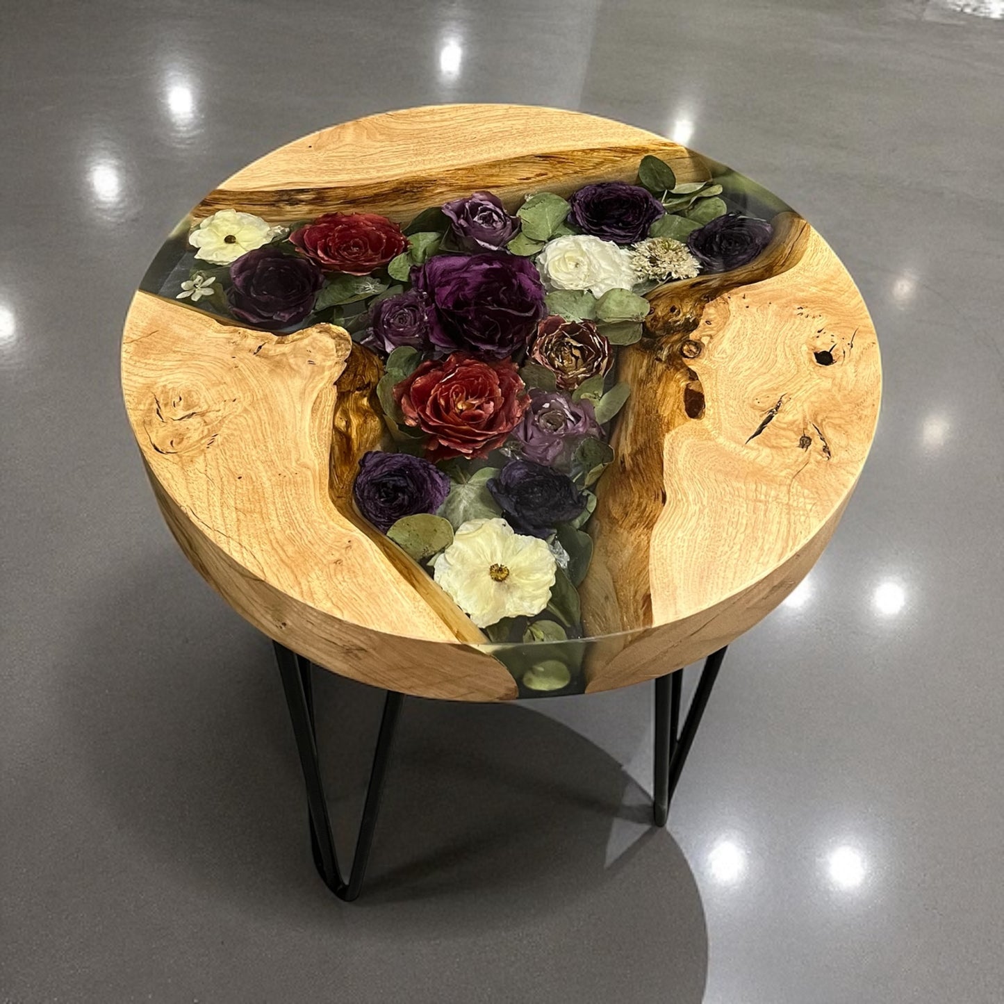 Made To Order Live Edge Oak & Epoxy Resin Wedding Bouquet Table