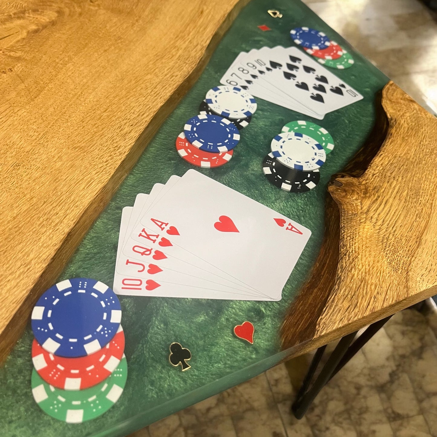 Oak & Epoxy Resin Square End Table - Poker