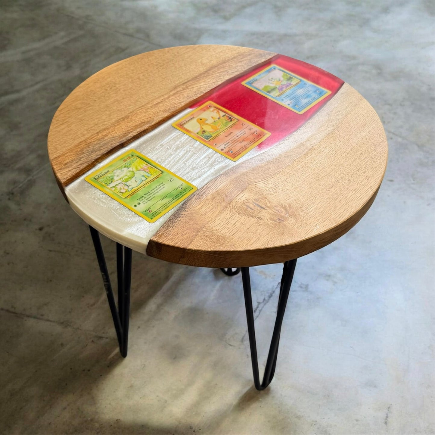 Made To Order Live Edge Oak & Epoxy Resin End Table - Pokemon