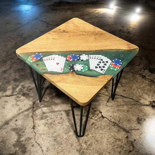 Oak & Epoxy Resin Square End Table - Poker