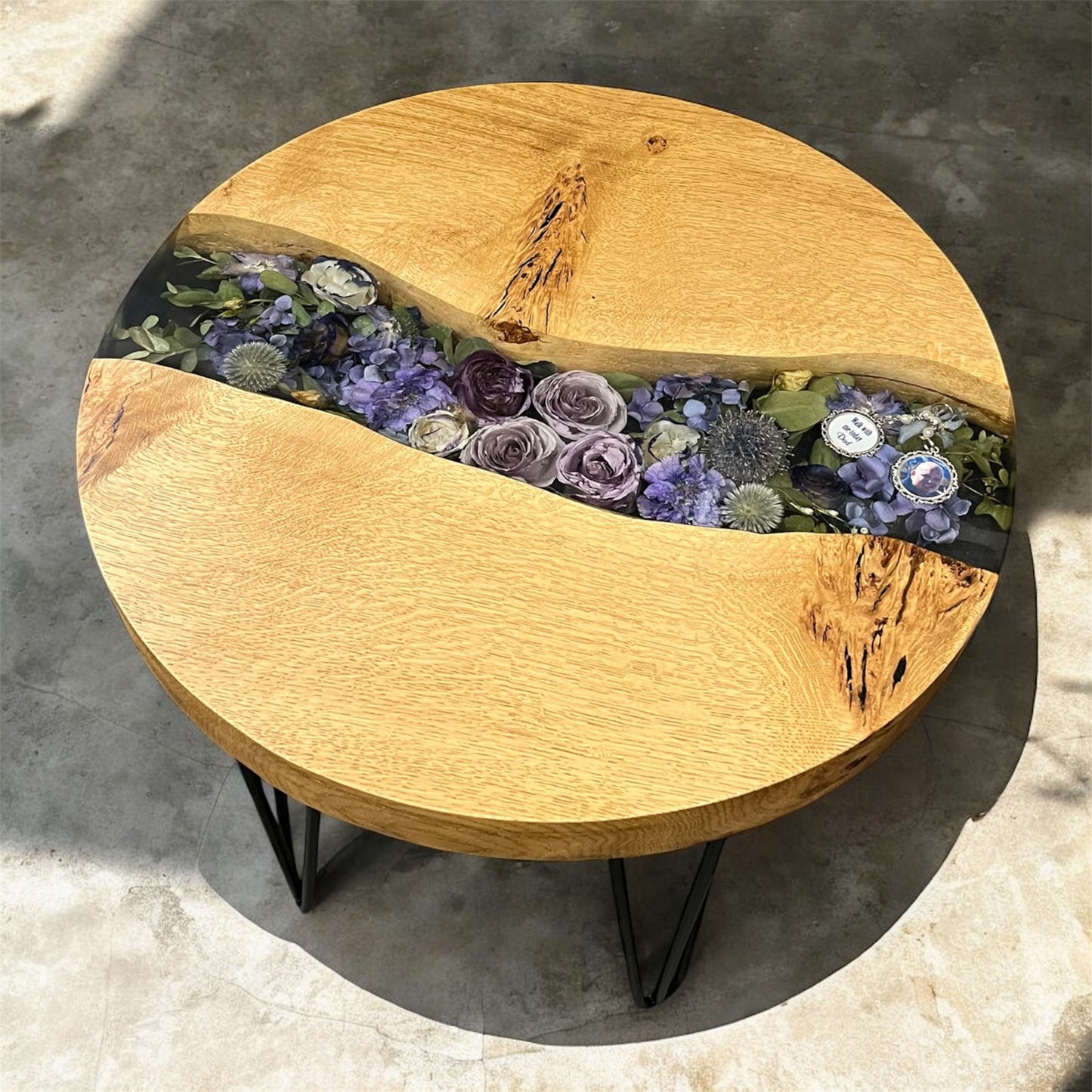 Made To Order Live Edge Oak & Epoxy Resin Wedding Bouquet Table